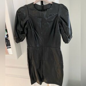 Divided H&M Faux Leather Black Puff Sleeve mini Dress